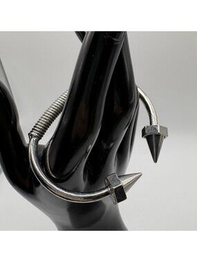 Silver Tone Spike Bangle Cuff Bracelet Punk Grunge Goth Biker Hardware